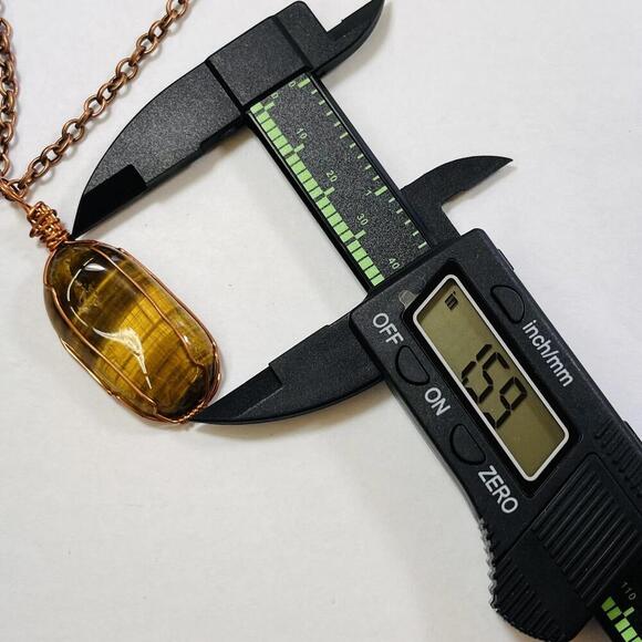 Handcrafted Tiger's Eye Pendant Necklace with Copper Wire Wrap Gemstone - Picture 2 of 3